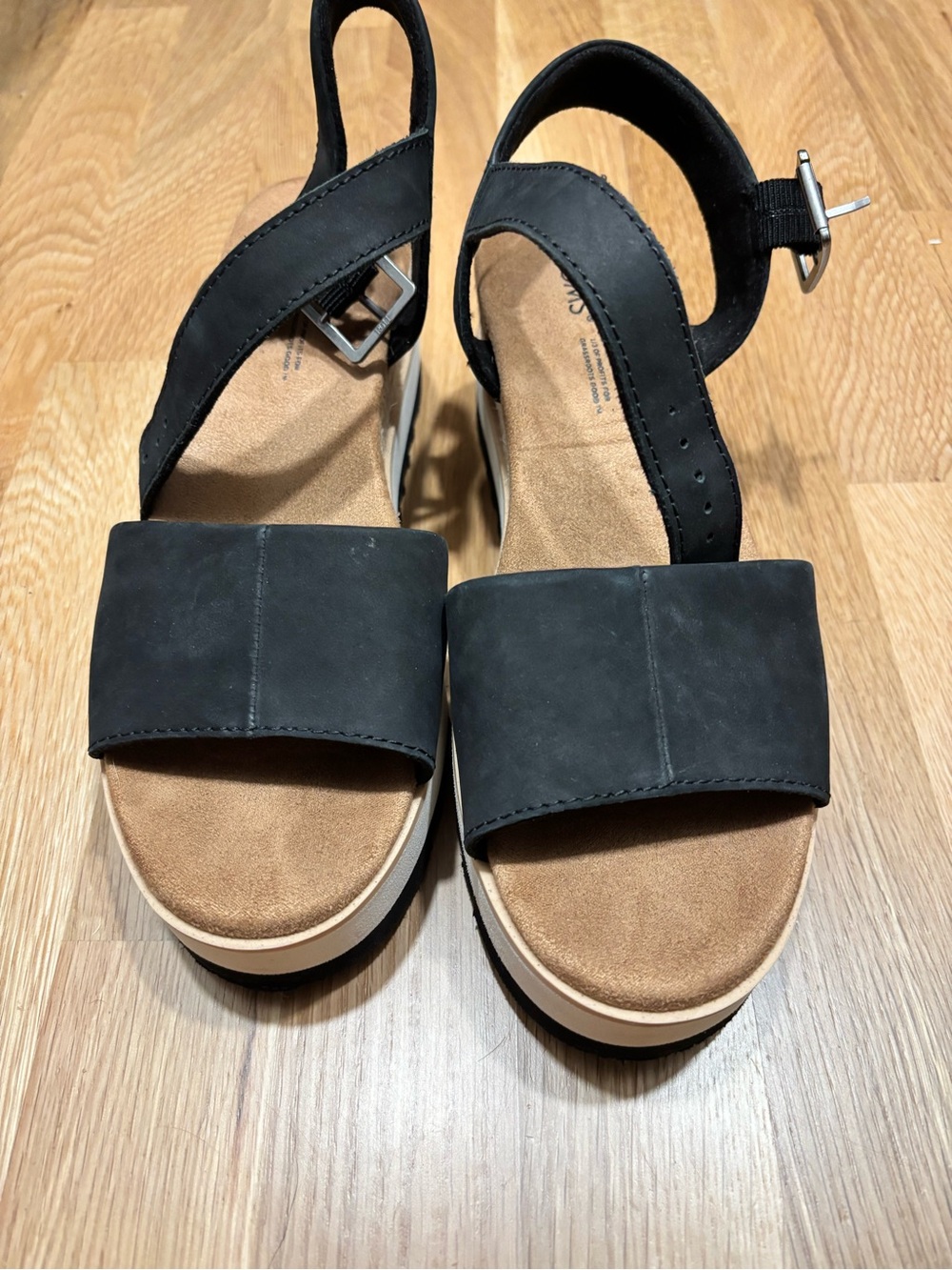 Toms Black Wide-Band Ankle-Strap Sandals